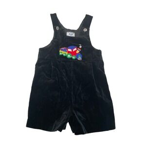 Eiseman Black Velvet Train Embroidered Shortalls Overalls Kids Size 24 Months